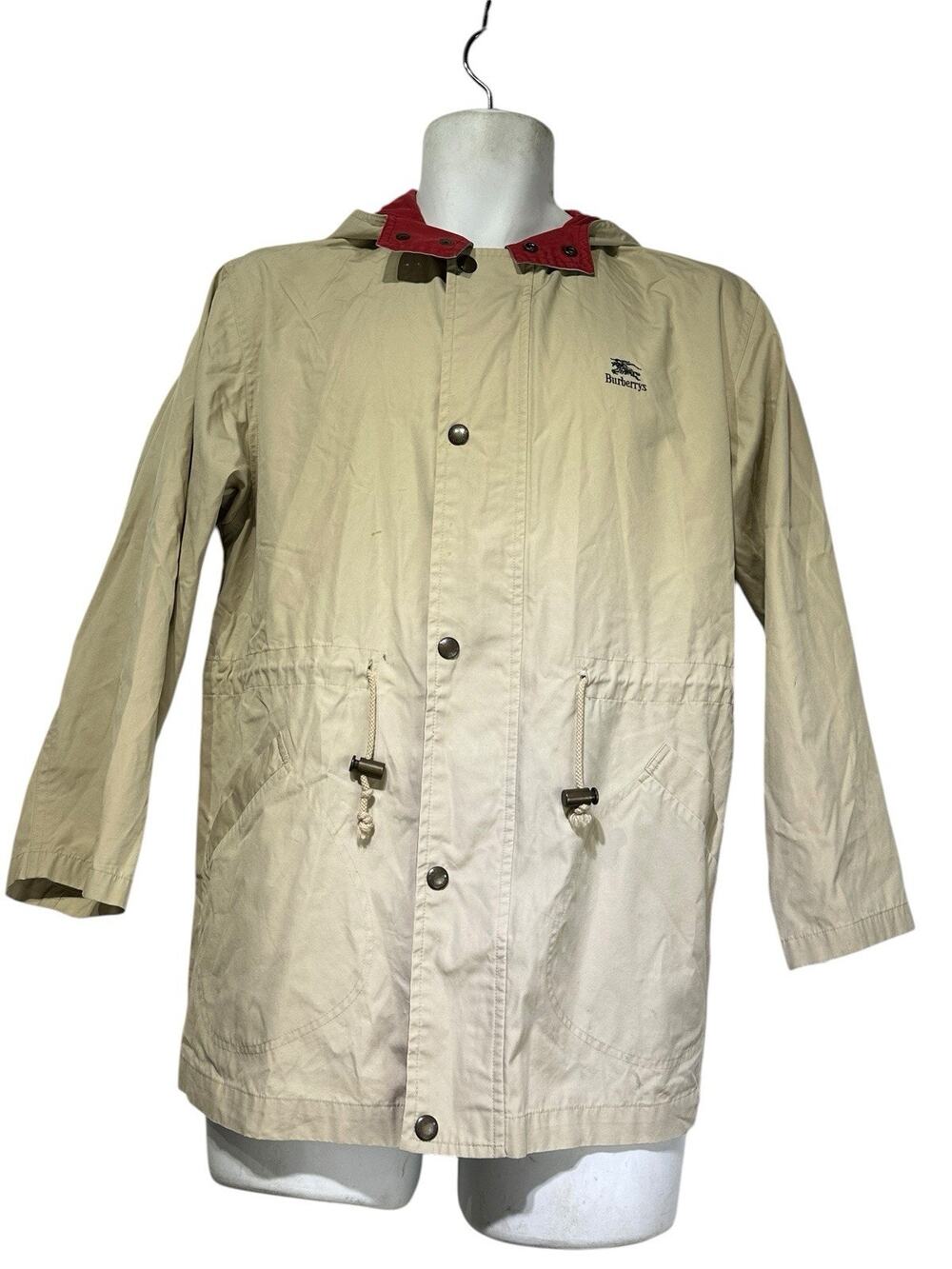 Vintage Burberrys Harrington Jacket Tan 150A Small Embroidered Logo Parka Coat